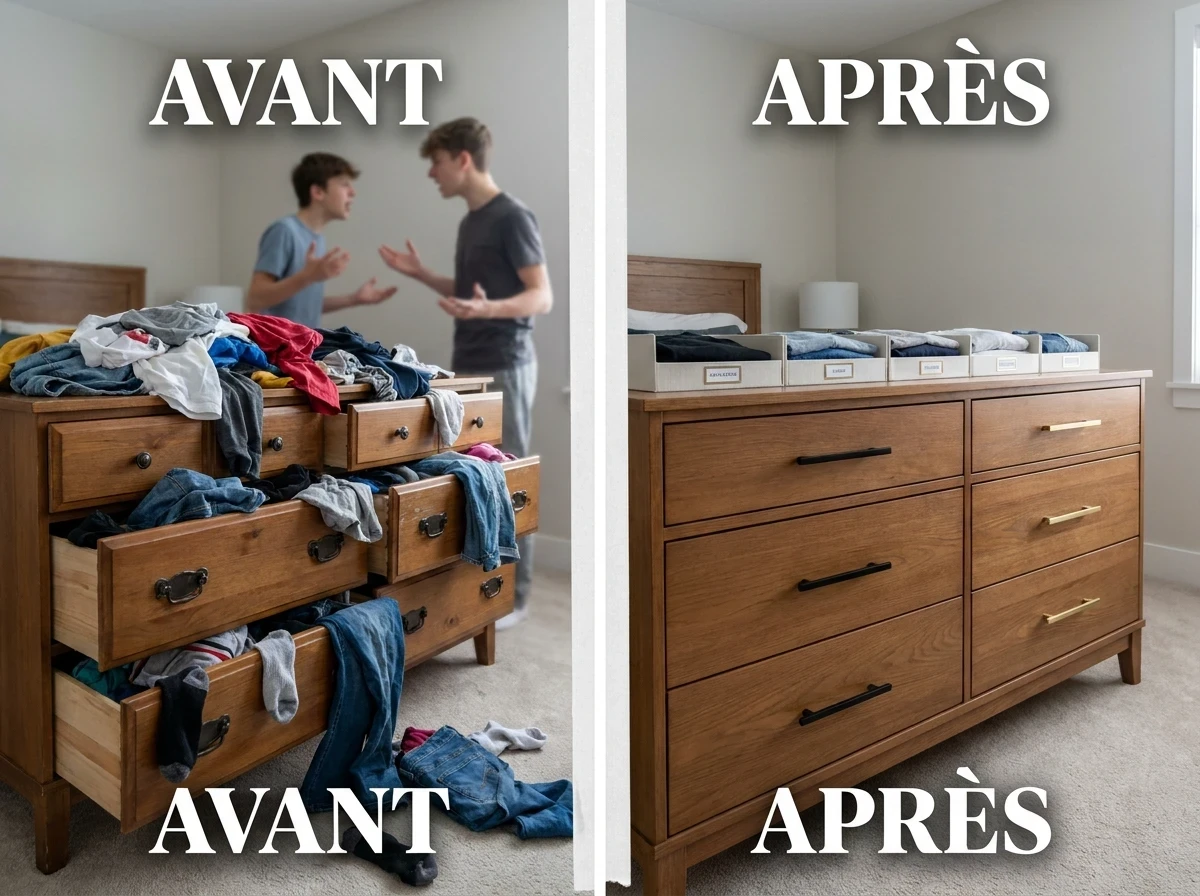 Le Meuble de Rangement Divisé en Deux - Moitié Chacun