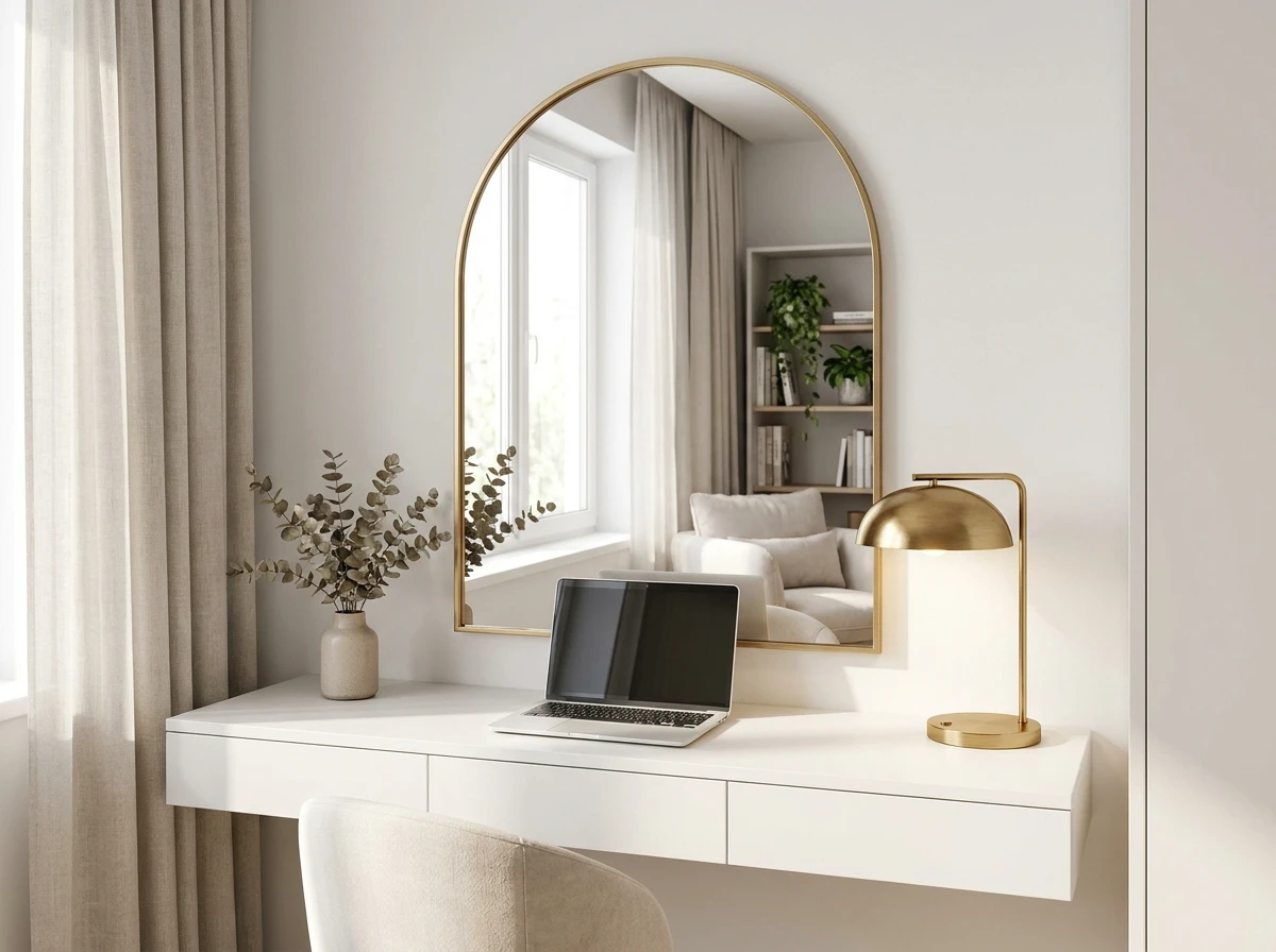Le miroir au-dessus du bureau