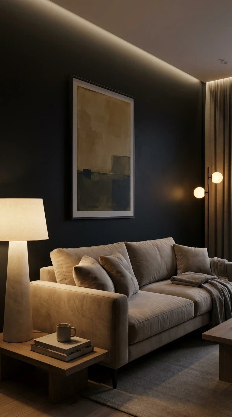 Le mur sombre assumé pour créer l'intimité