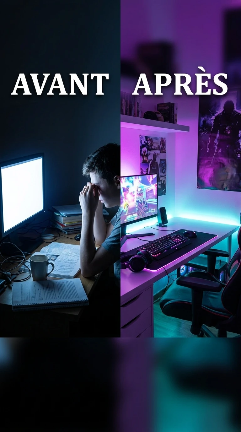 Le ruban LED derrière le bureau ou le lit