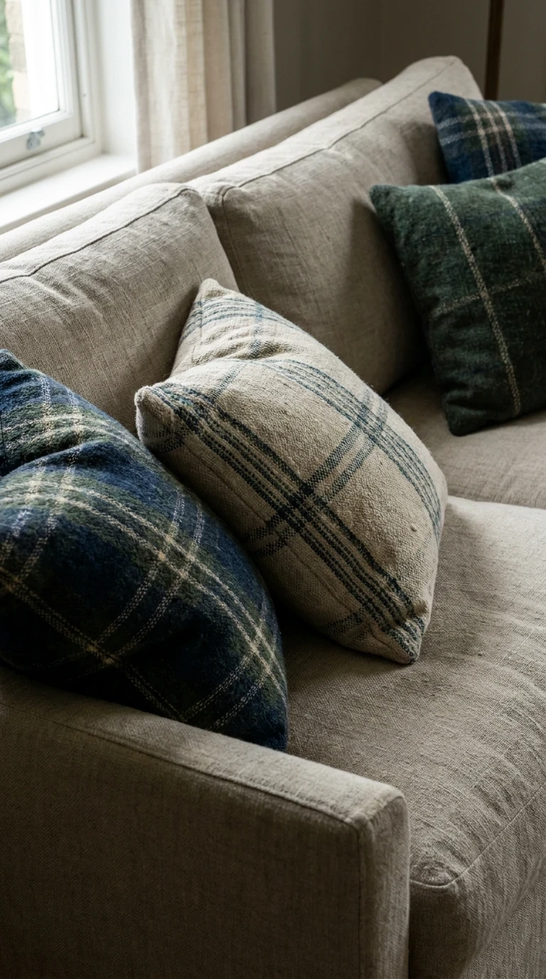 Les coussins à motifs discrets, carreaux ou rayures