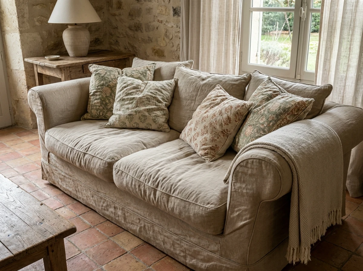 Les textiles : lin, coton et motifs floraux discrets