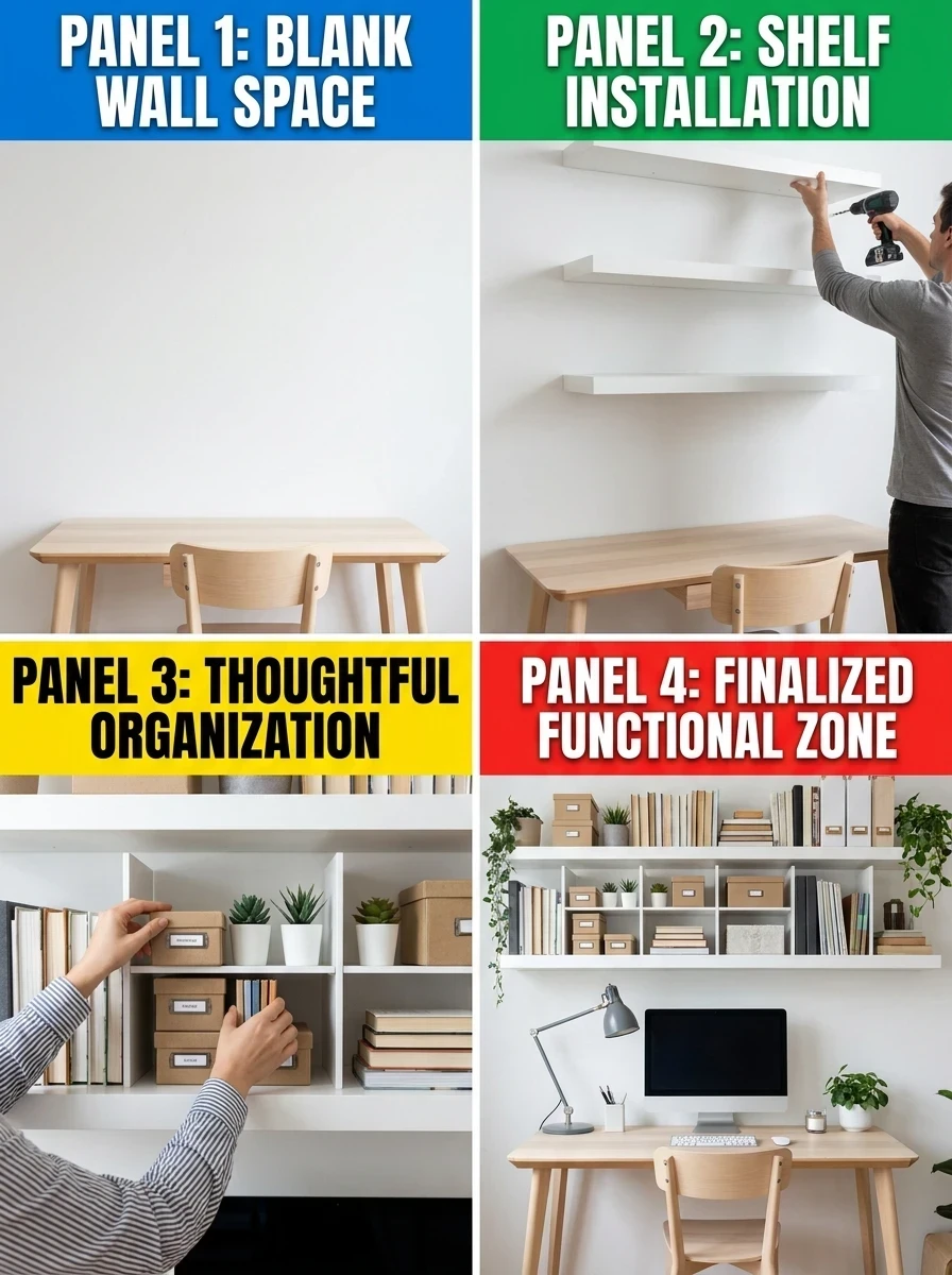 L'Étagère Murale au-dessus du Bureau : Frontière Verticale