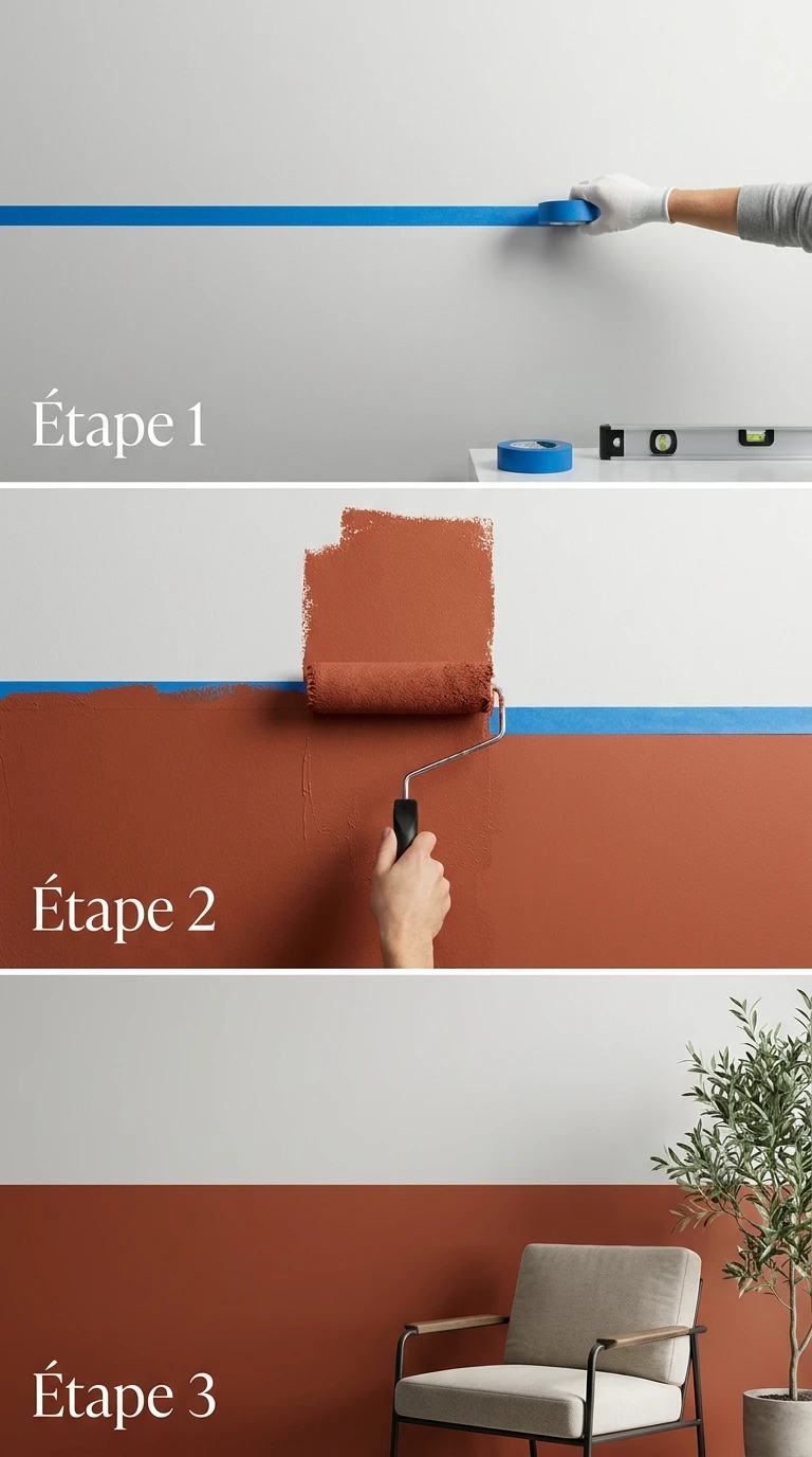 Peindre soi-même un aplat coloré sur la moitié d'un mur