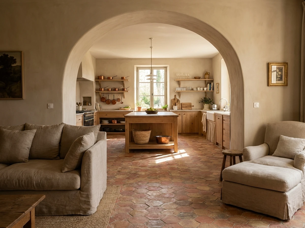 Penser son salon provençal comme une transition entre les pièces