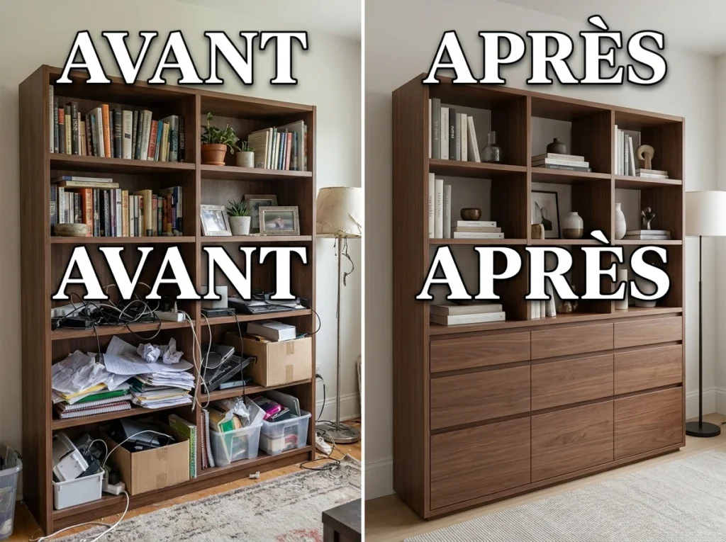 La Bibliothèque avec Tiroirs en Bas - Rangement Invisible