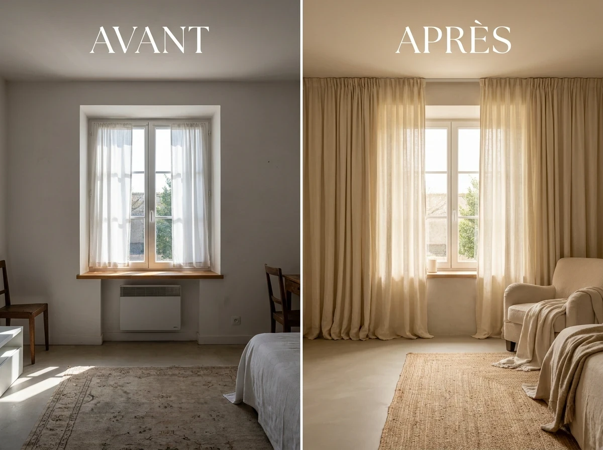 Rideaux pleine hauteur dans une teinte neutre ou chaude