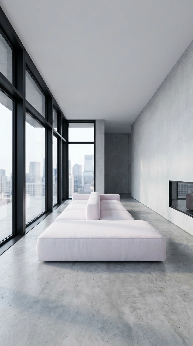 Rose et lignes épurées pour un salon moderne