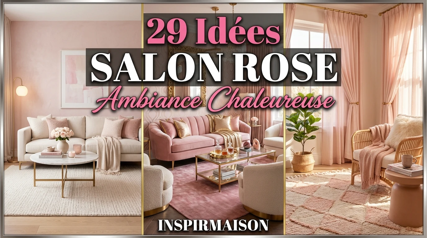 Trois salons roses modernes avec ambiance chaleureuse, décoration intérieure élégante.