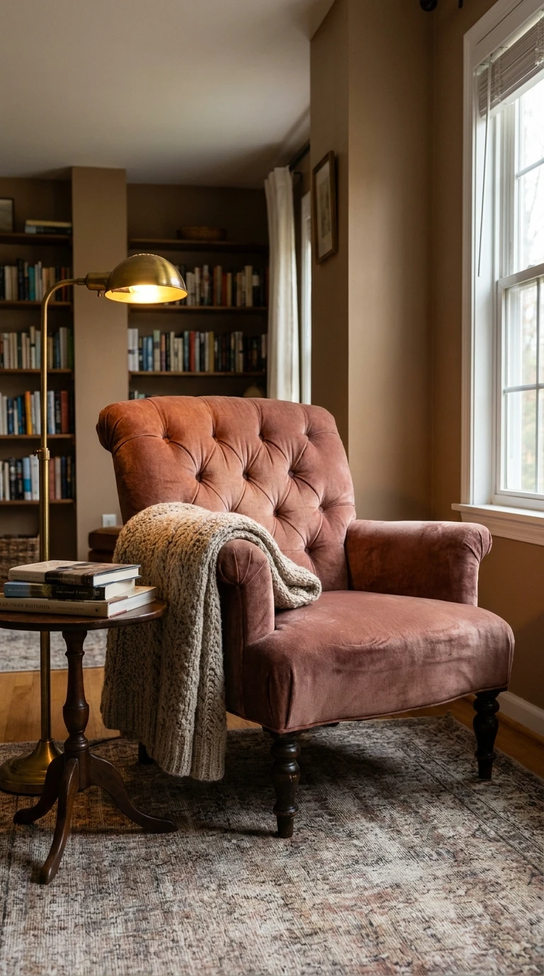 Un fauteuil en velours rose