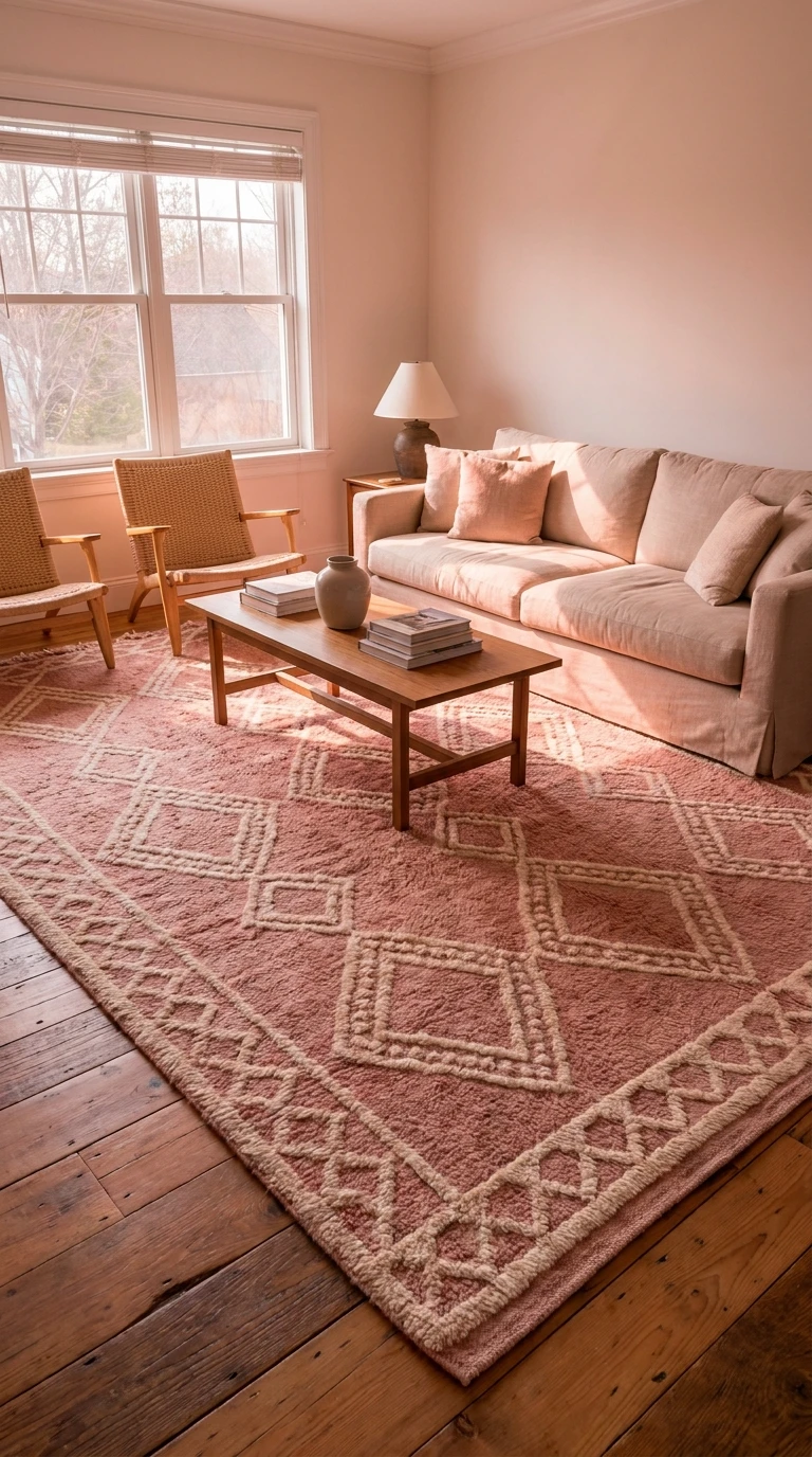 Un grand tapis rose pâle