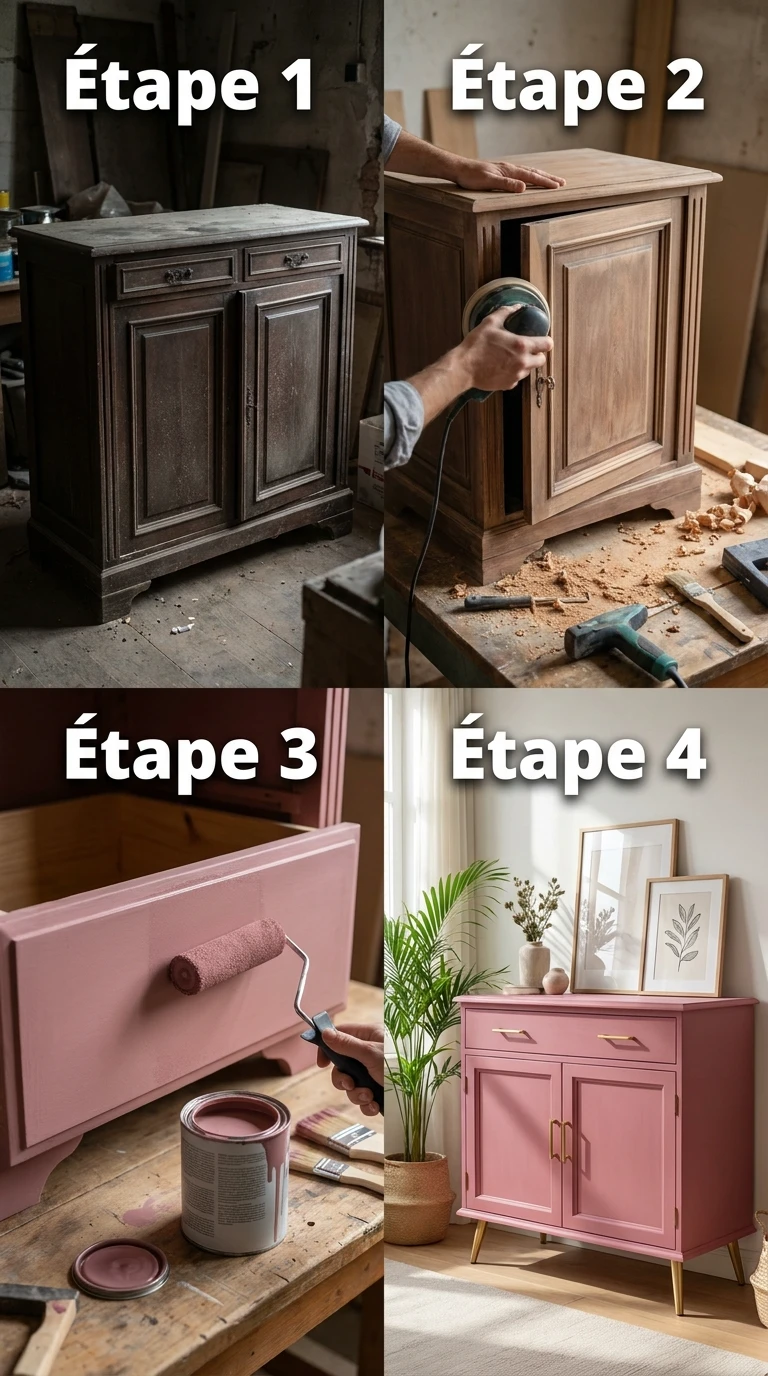 Un meuble repeint en rose