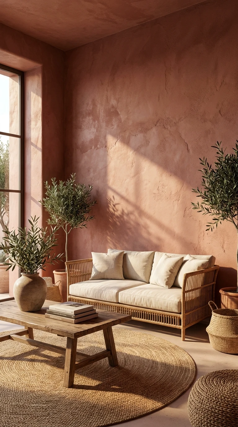 Un mur d'accent en rose terracotta