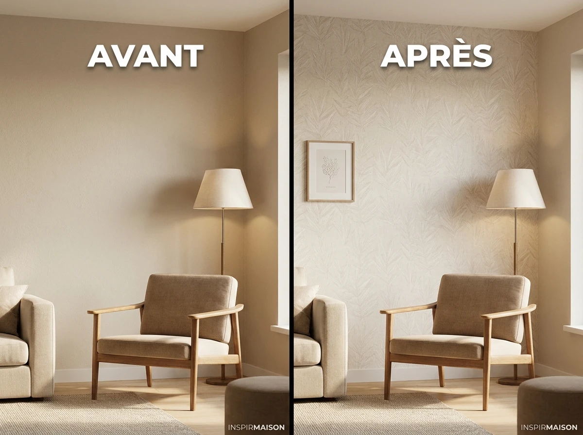Un papier peint à motifs végétaux ou géométriques discrets sur un seul mur