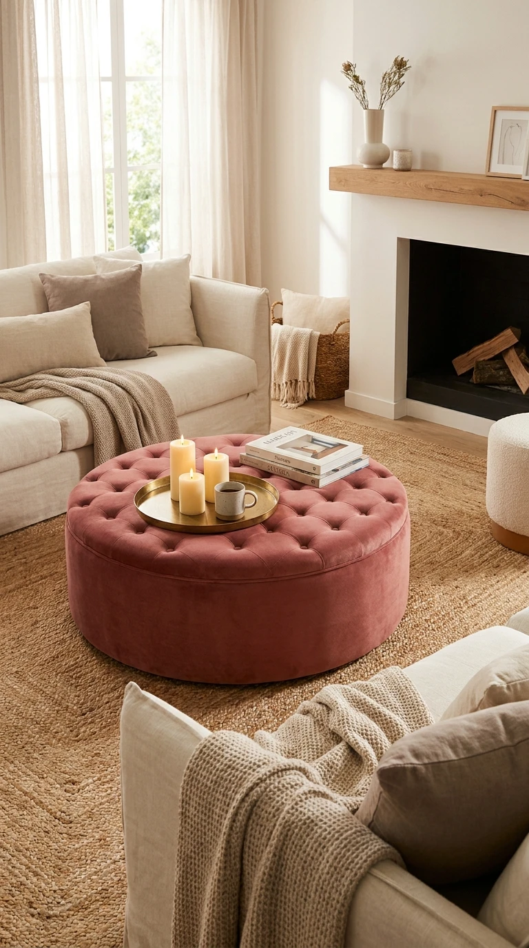 Un pouf ou une banquette d'appoint rose