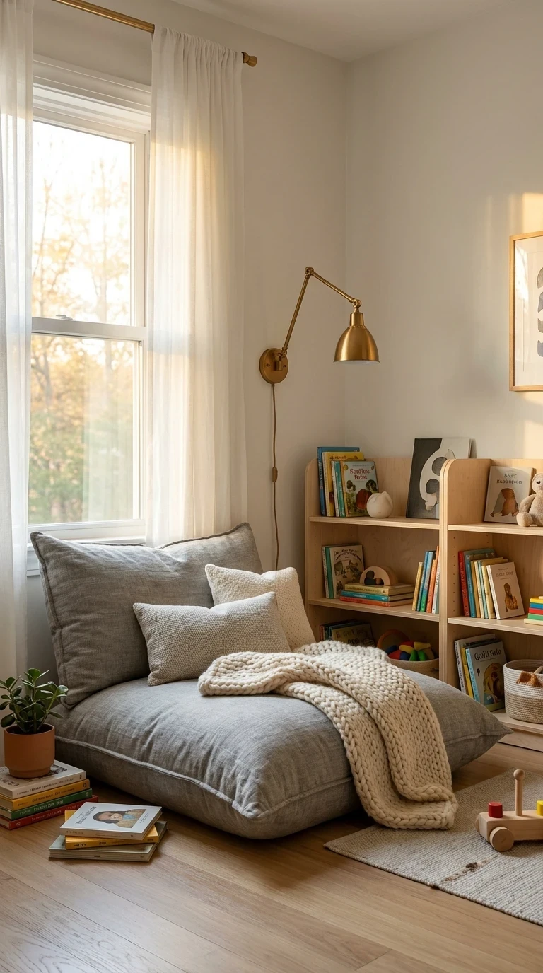 Crée un coin lecture cocooning dans un angle clair