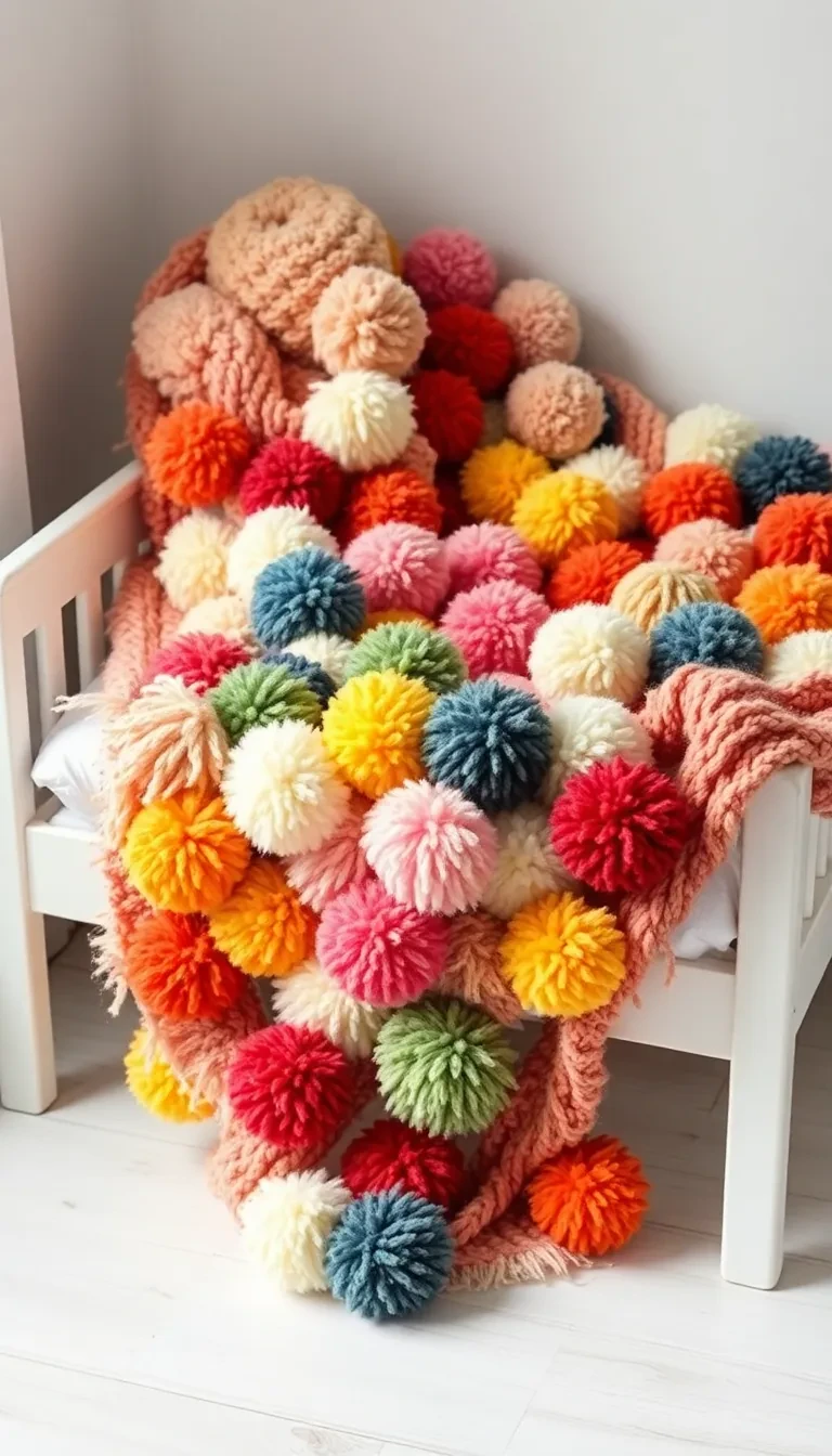 Fabrique une couverture de lit en pompons de laine