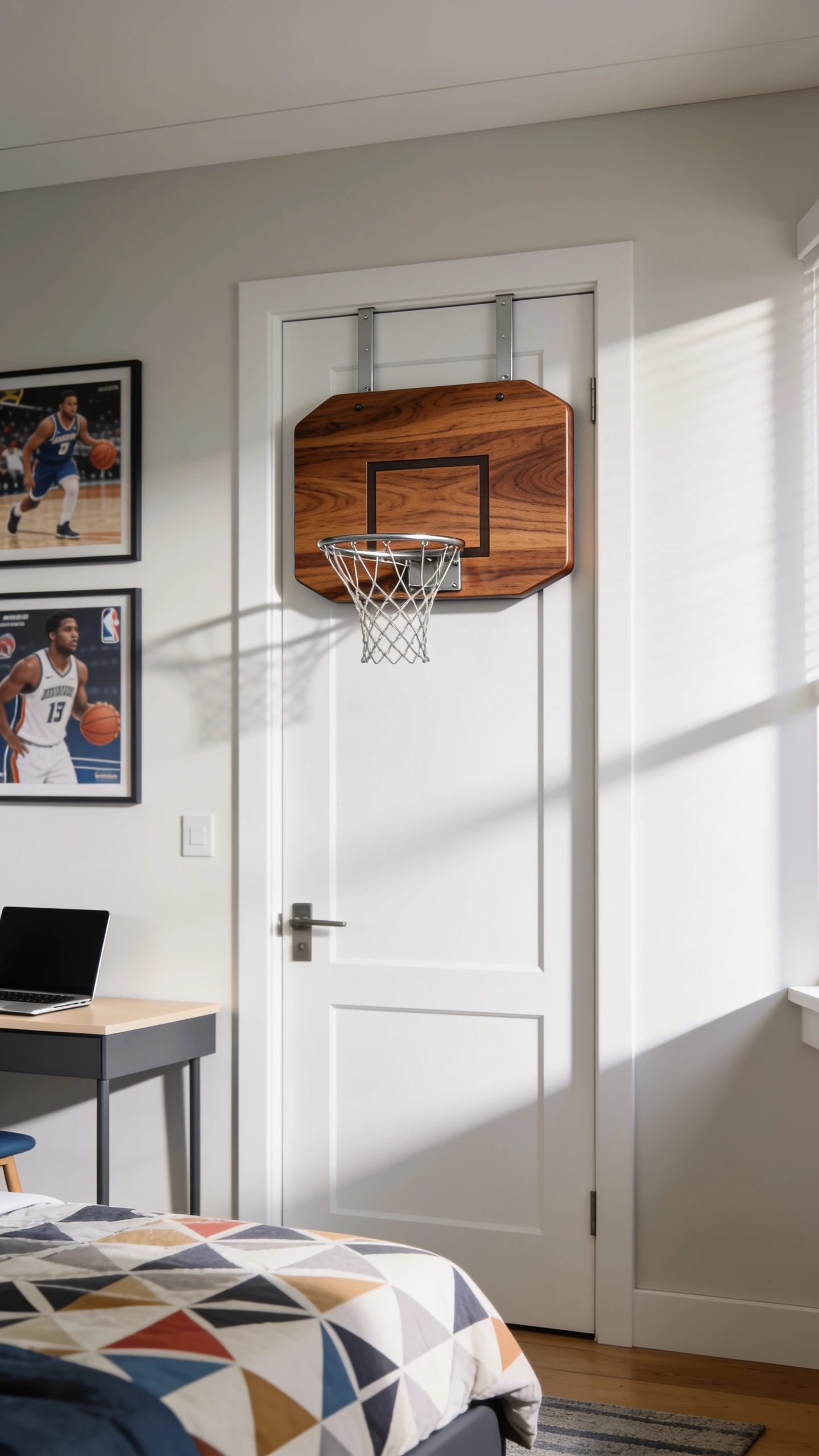 Installe un panier de basket miniature sur la porte