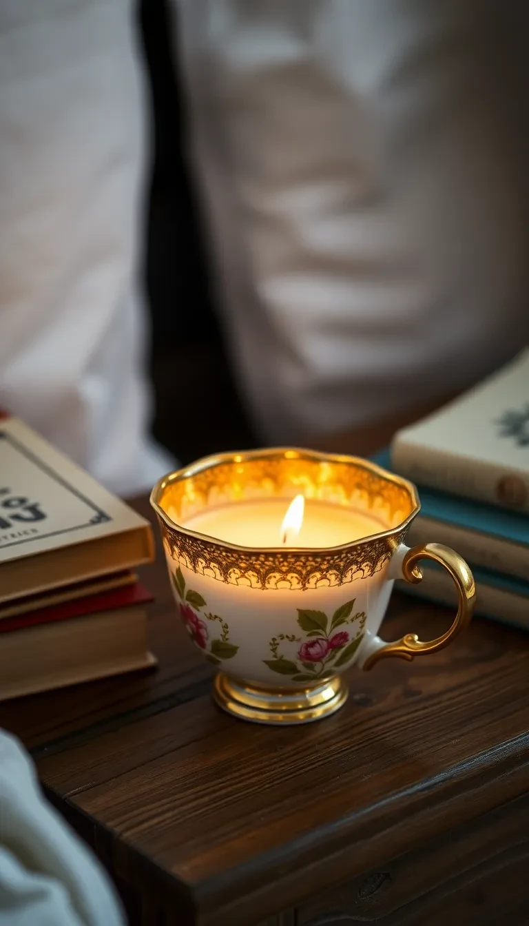La bougie coulée maison dans une tasse vintage