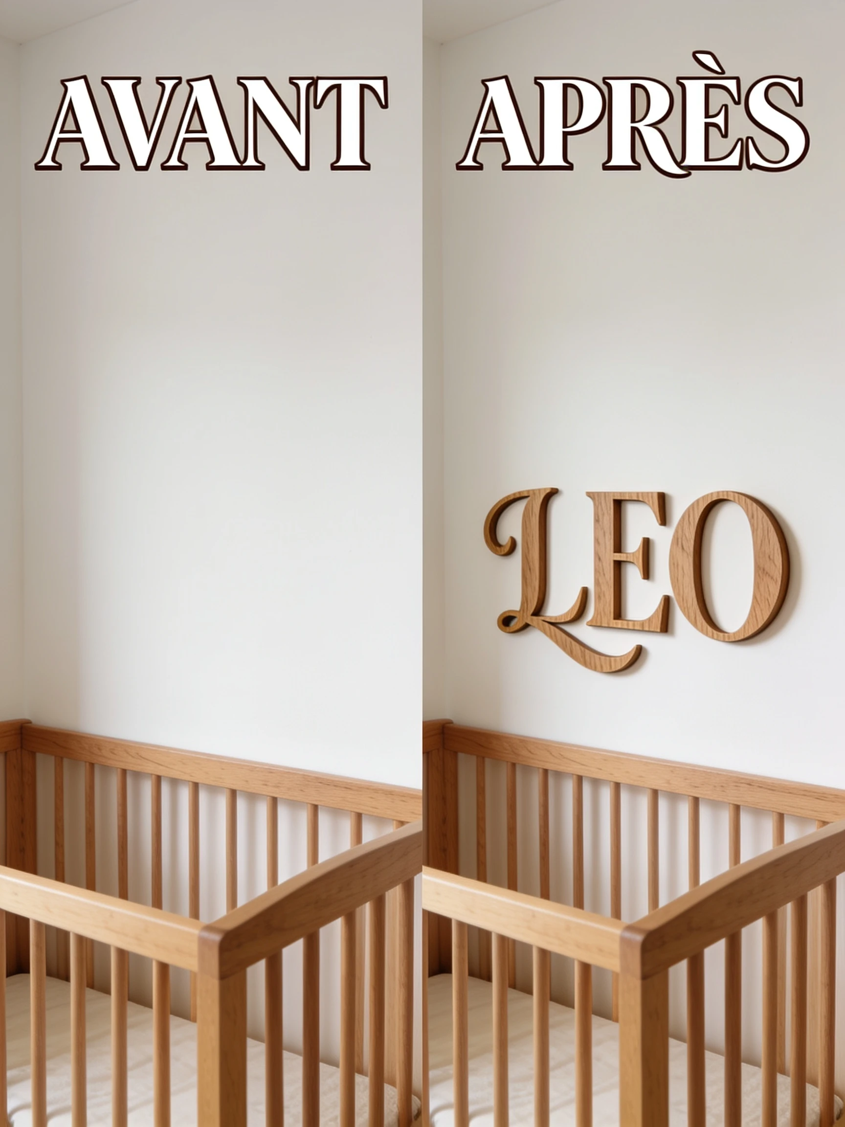 Le prénom en lettres bois au-dessus du lit