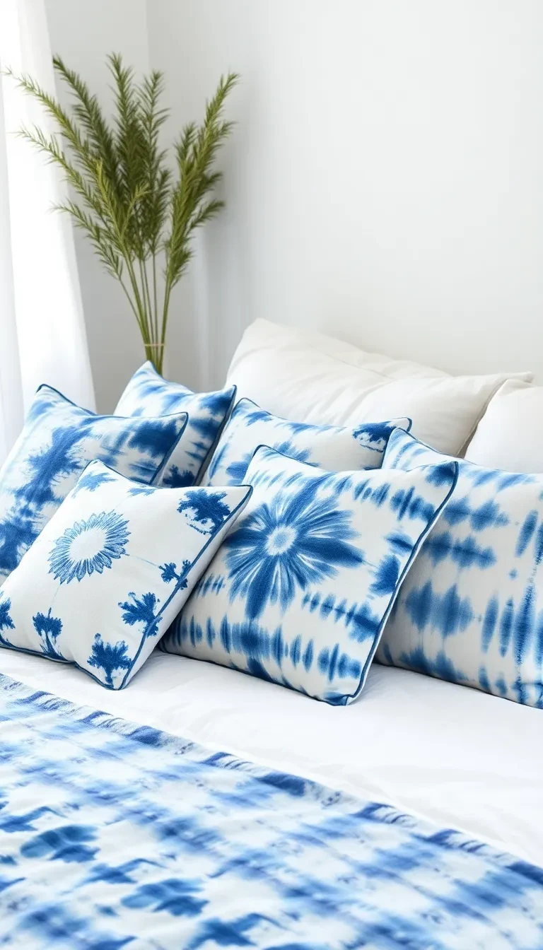 Le teinture tie-dye sur housse de coussin blanche