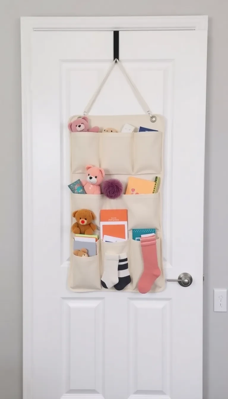 Les sacs de rangement suspendus derrière la porte