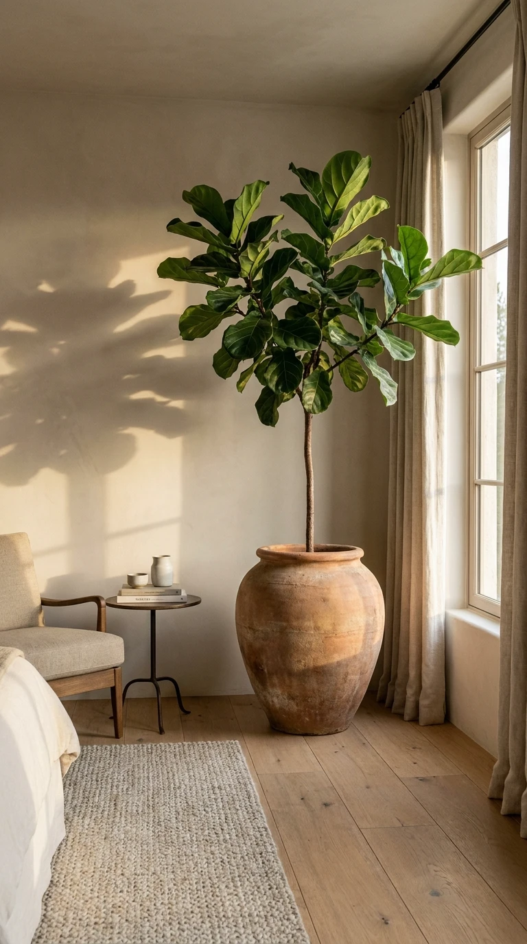 Une grande plante dans un angle de la chambre