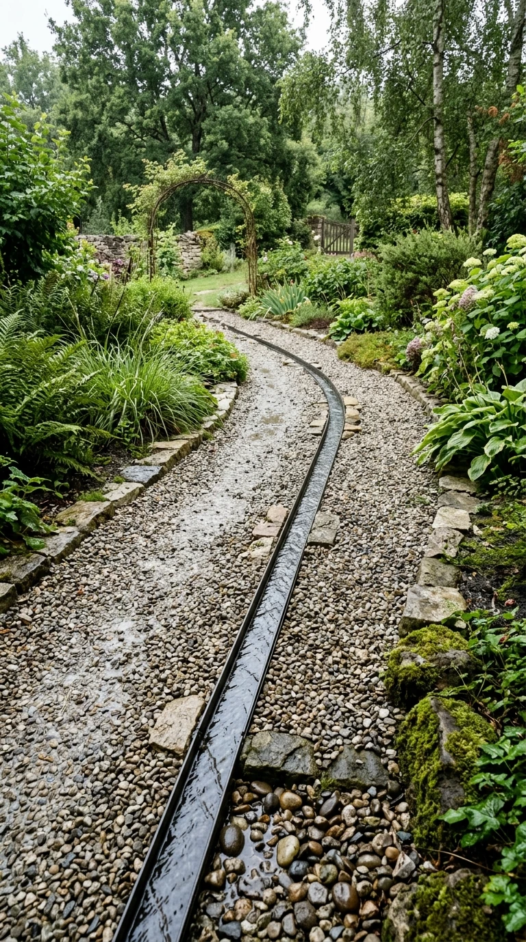 Allée Graviers et Pierres avec Caniveau Eau