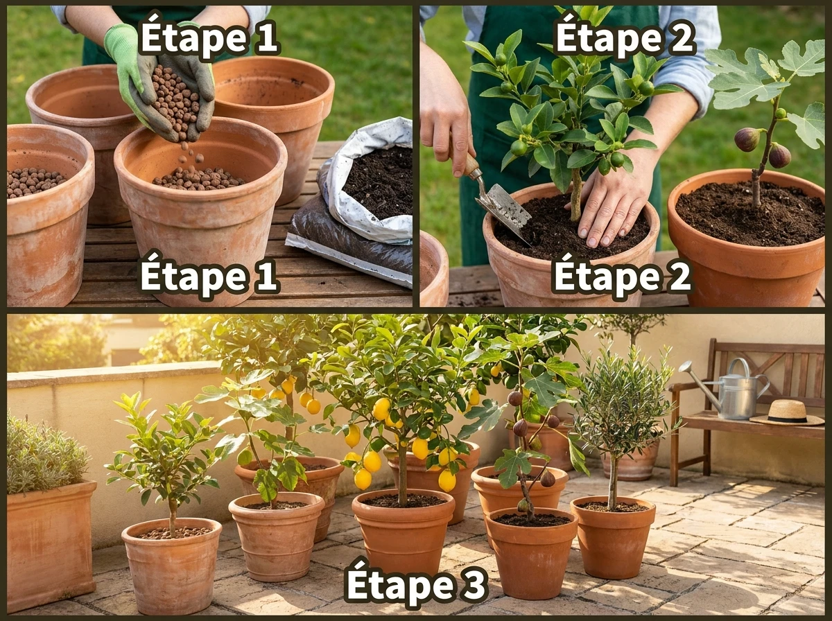Arbres Fruitiers Nains en Pots sur la Terrasse