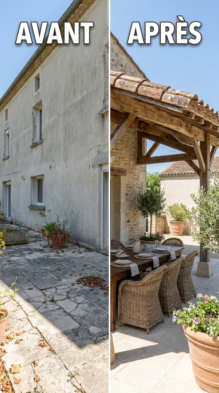 Auvent en Tuiles sur Charpente Bois