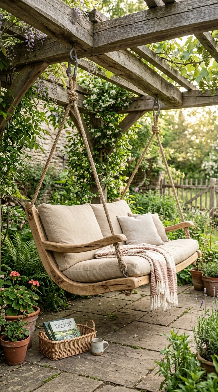 Balancelle Suspendue Cadre Bois Naturel