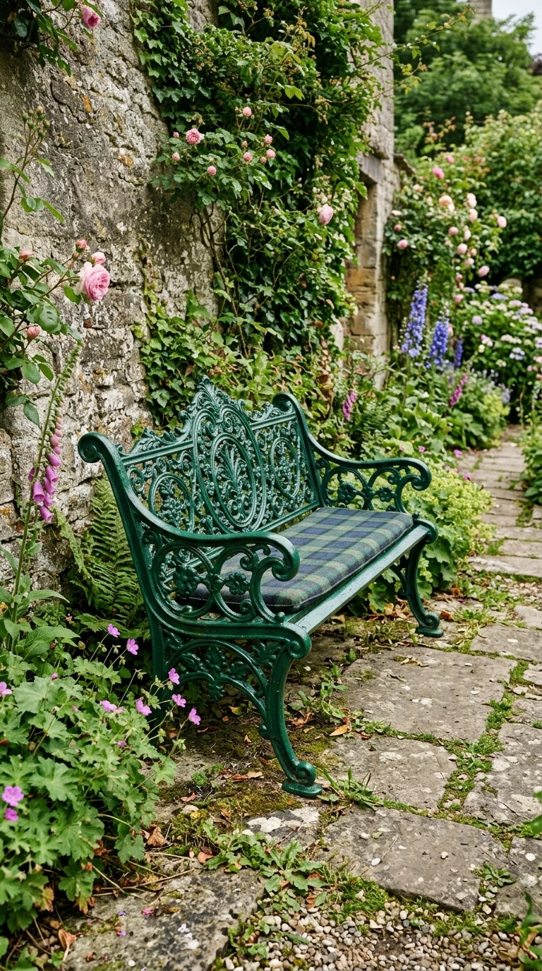 Banc de Jardin Fer Forgé Repeint Vert Anglais