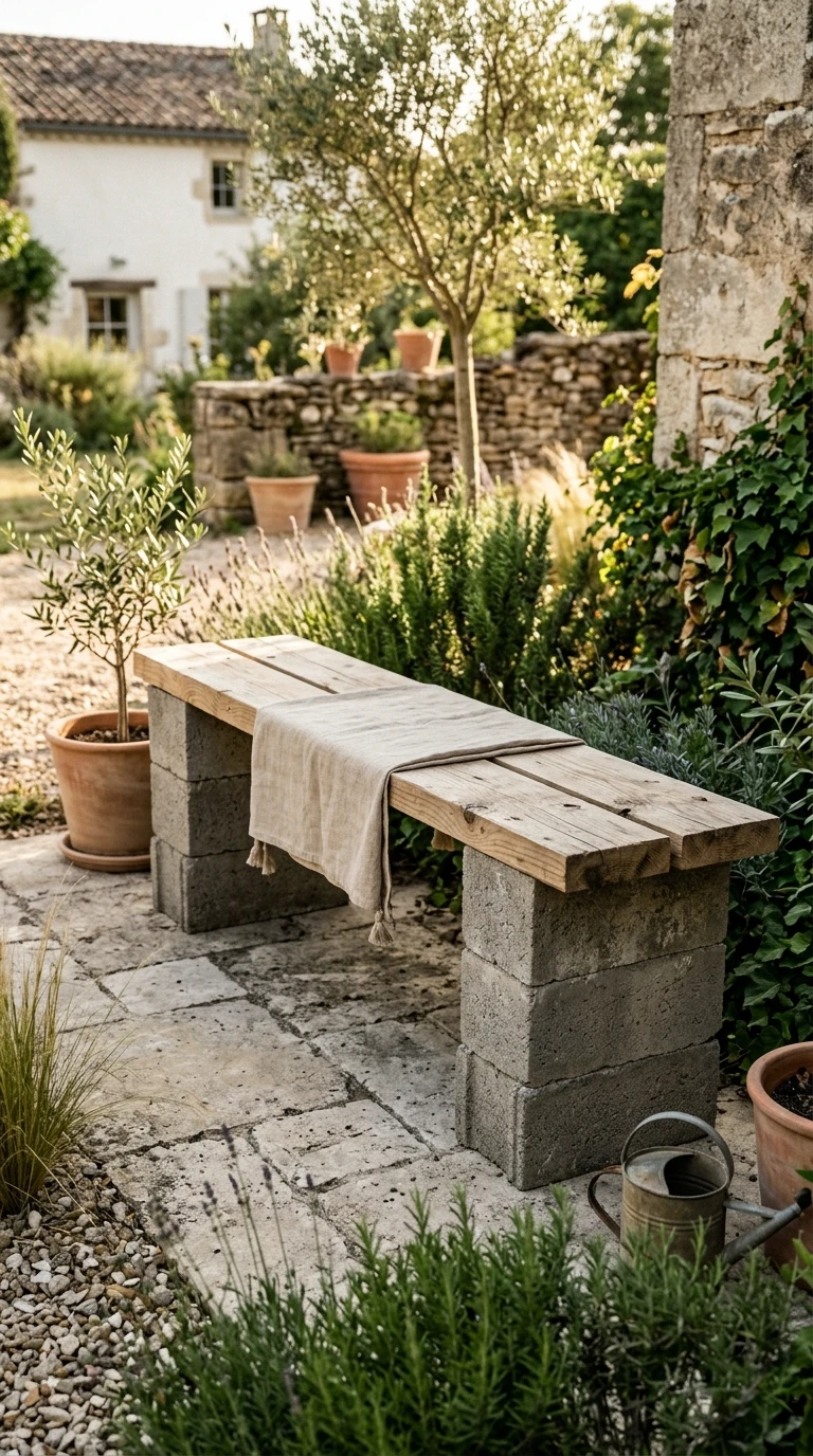 Banc en Parpaings et Planche