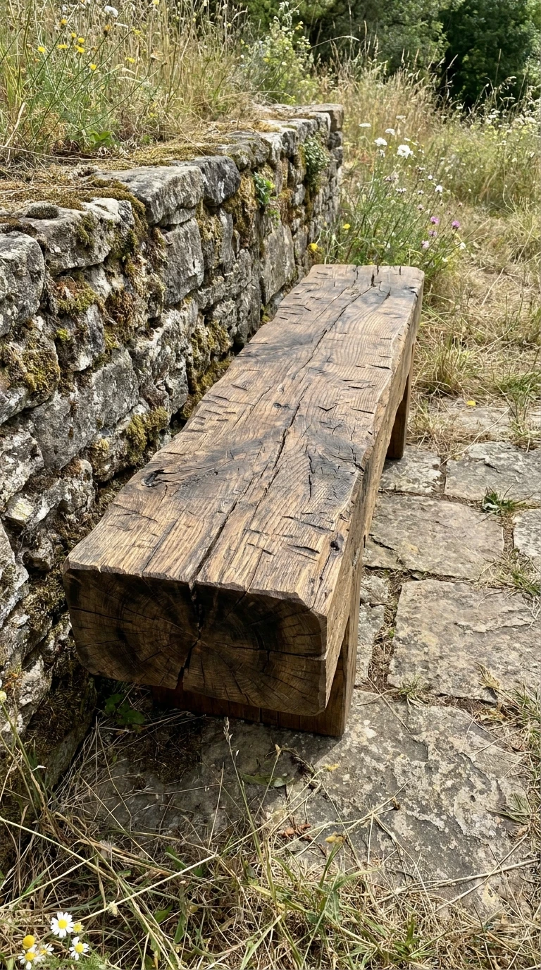 Banc en Robinier Massif Taillé à la Hache