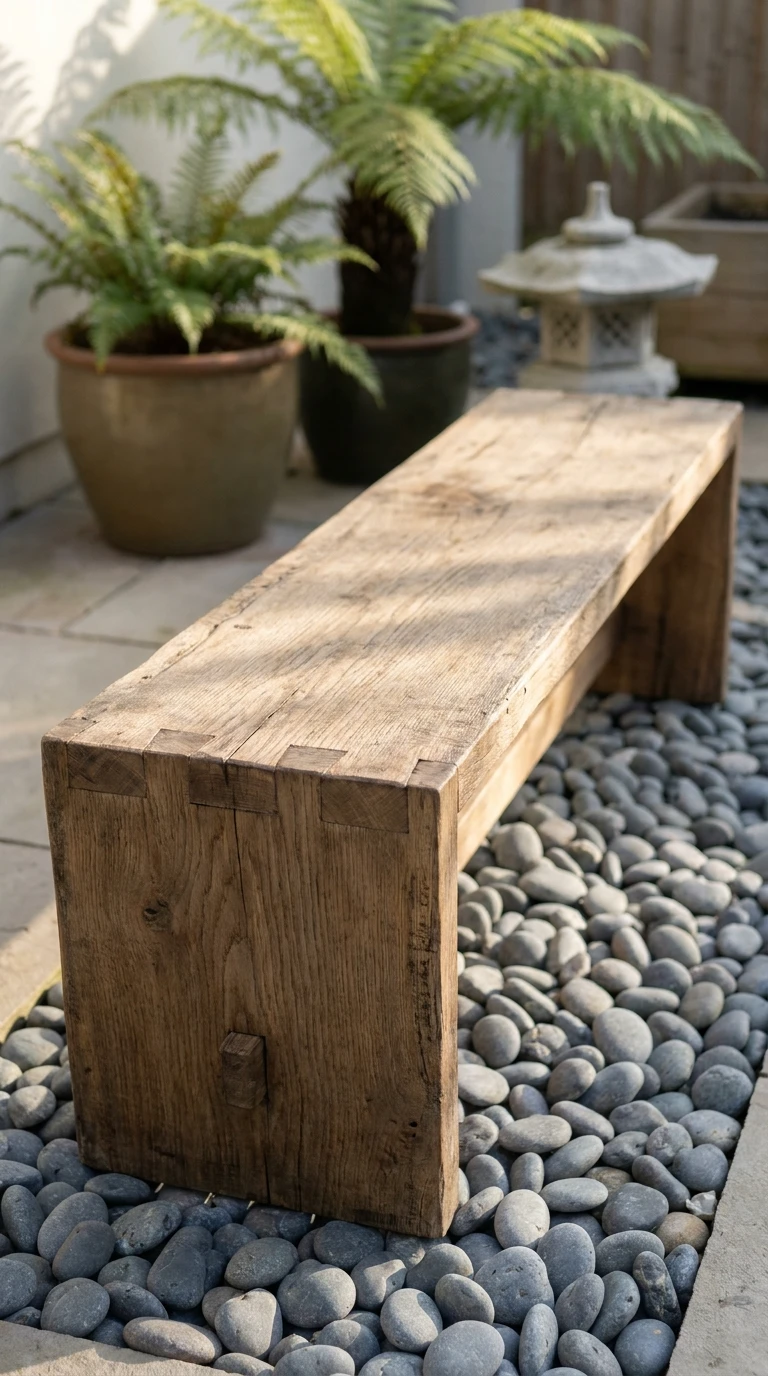 Banc Zen Bois Massif Sans Dossier