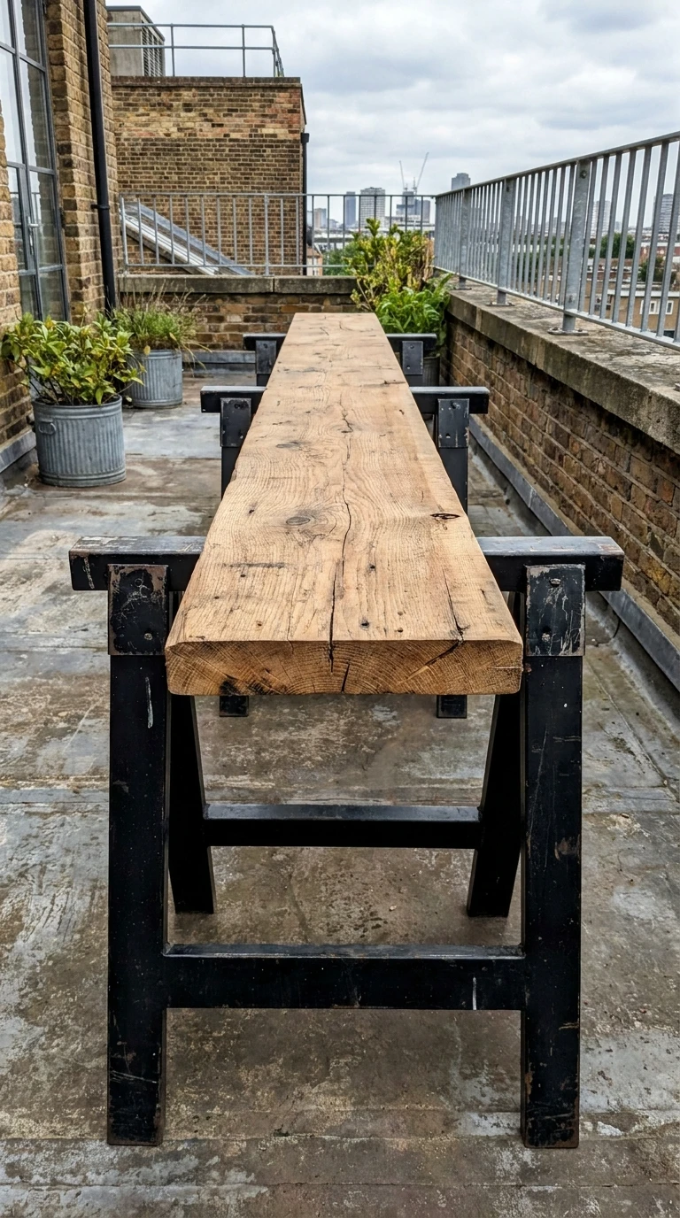 Bancs de Bois Brut sur Tréteaux Acier