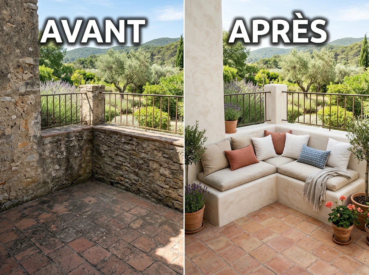 Bancs Maçonnés Enduit Chaux Coussins Outdoor