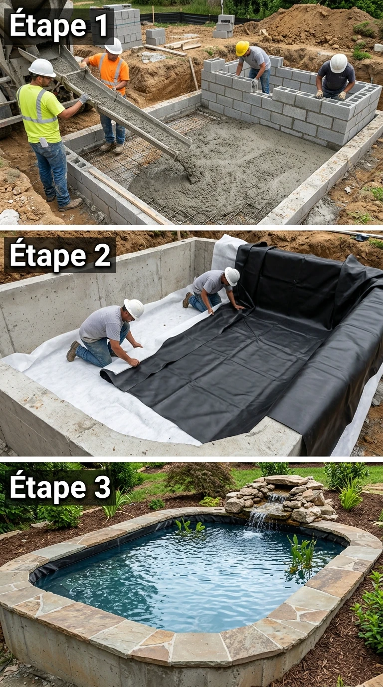 Bassin Maçonné en Béton Revêtu Liner