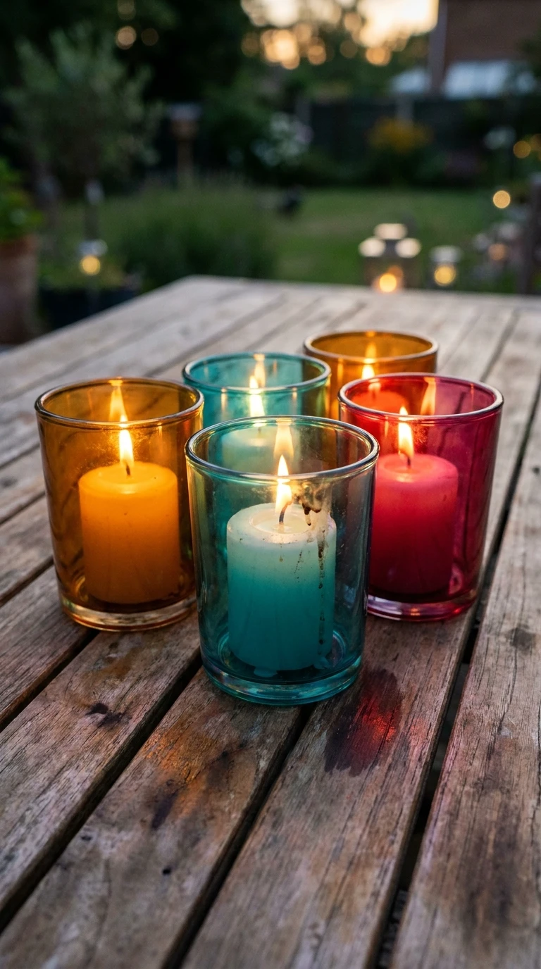 Bougies Colorées dans Pots en Verre Teinté