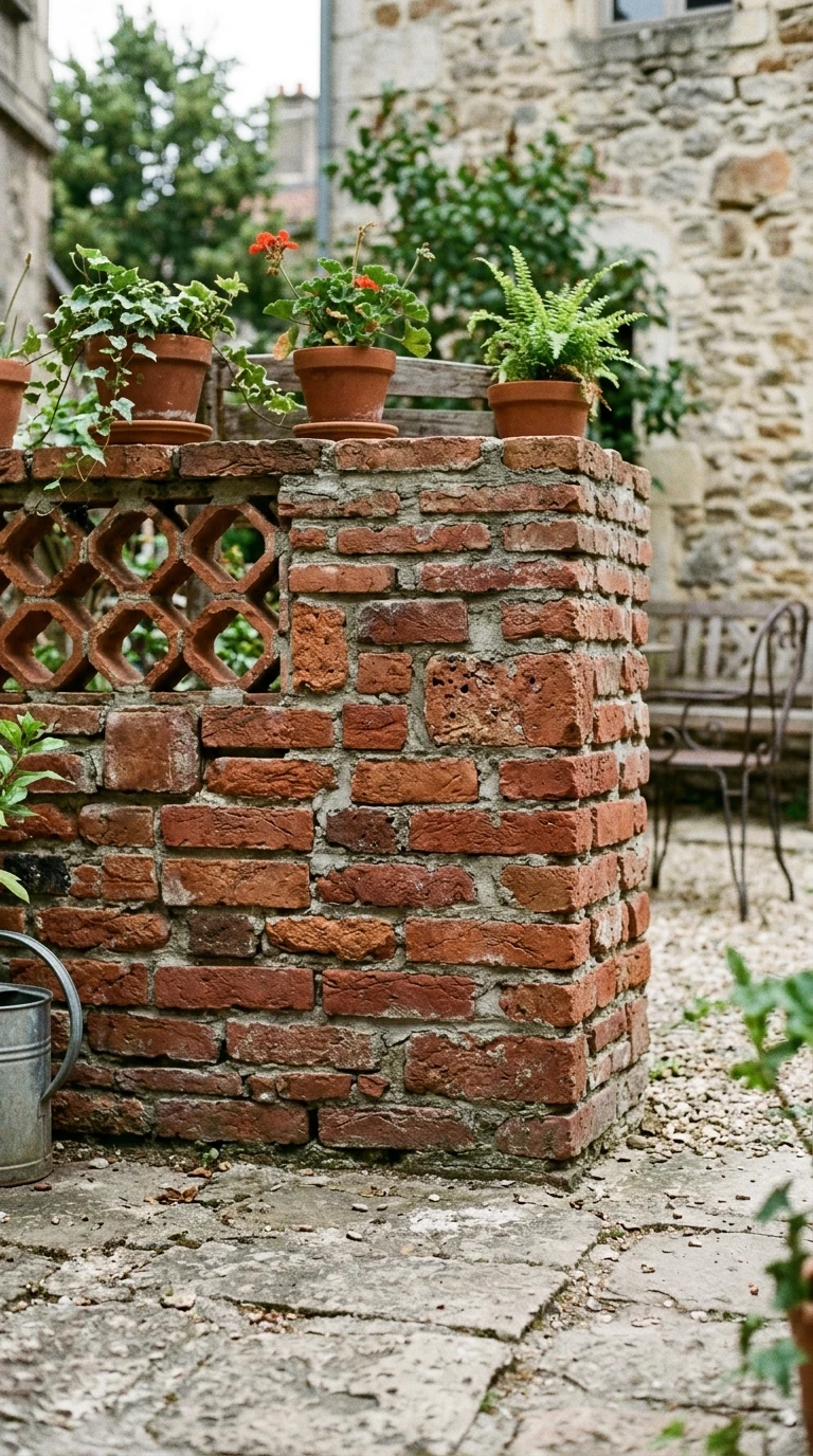 Brique Rouge Récupérée en Claustra ou Muret
