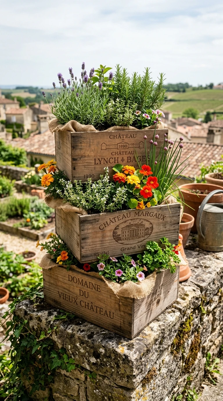 Caisses en Bois de Vin Converties en Jardinières