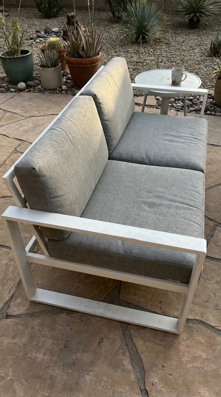 Canapé Aluminium Thermolaqué Blanc Coussins Gris