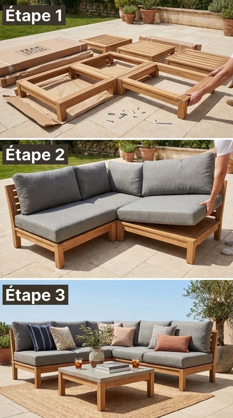 Canapé de Jardin Modulable avec Coussins Épais