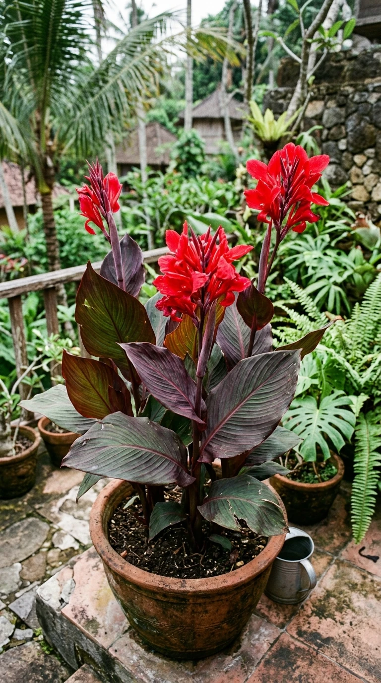 Canna Indica Grandes Feuilles et Fleurs Colorées