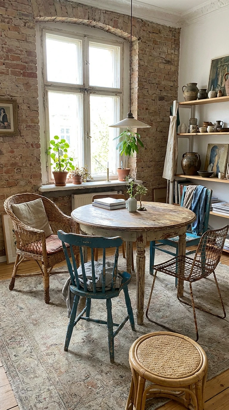 Chaises Dépareillées Autour d'une Table Ronde