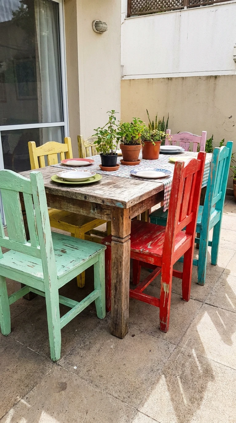 Chaises Peintes Couleurs Vives Chacune Différente