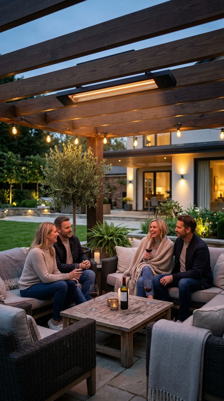 Chauffage Infrarouge Noir Mat Sous Pergola