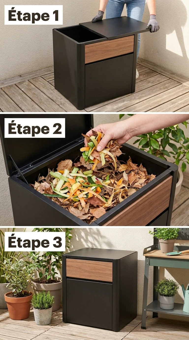 Composteur Compact Design sur la Terrasse