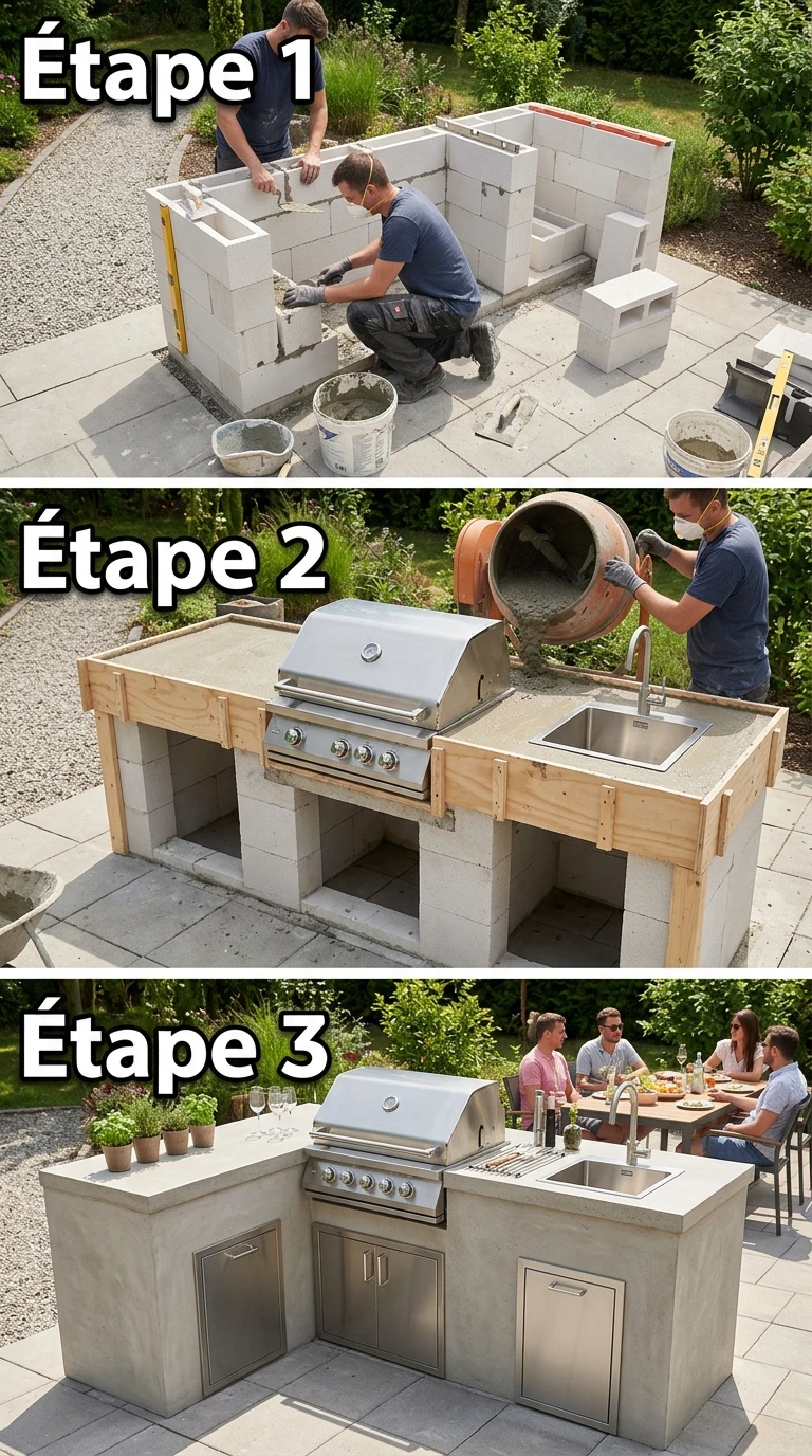 Cuisine Outdoor Intégrée en Béton Cellulaire et Inox