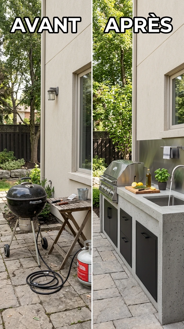 Cuisine Outdoor Intégrée en Béton et Inox